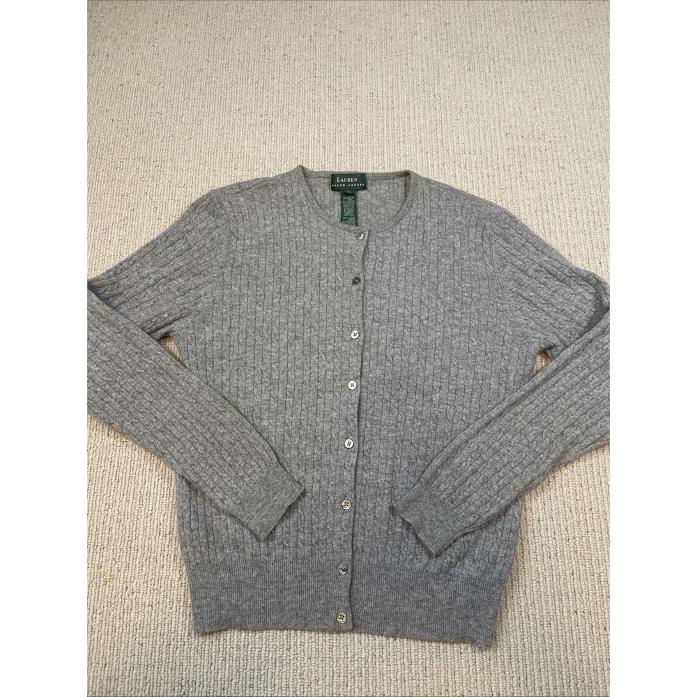 Lauren Ralph Lauren Women's Medium Cashmere Wool Angora Rabbit Cardigan Gray